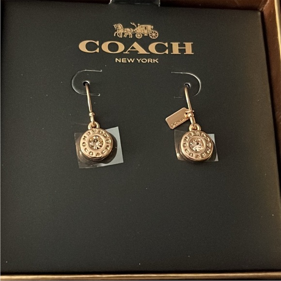 Coach Open Circle Stone Earrings On Wire In Rose Gold - Picture 4 of 7